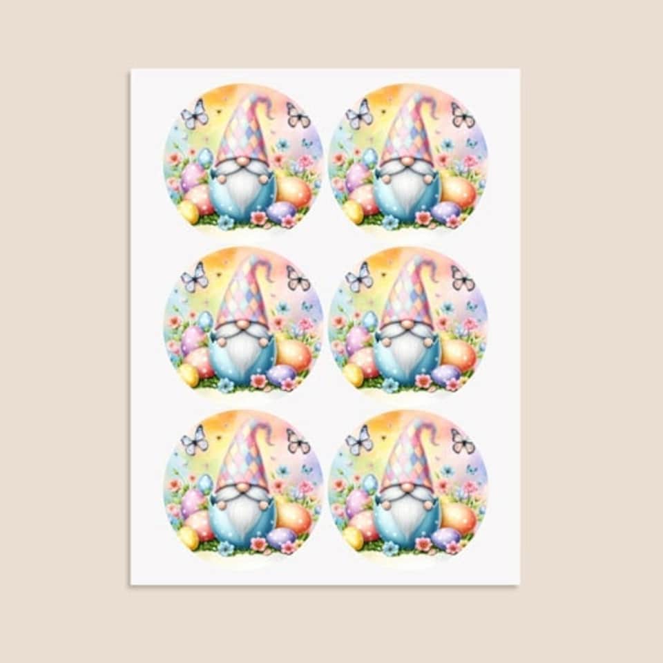 image 1 of Easter Gonk Round Stickers 88mm - Sheet of 6