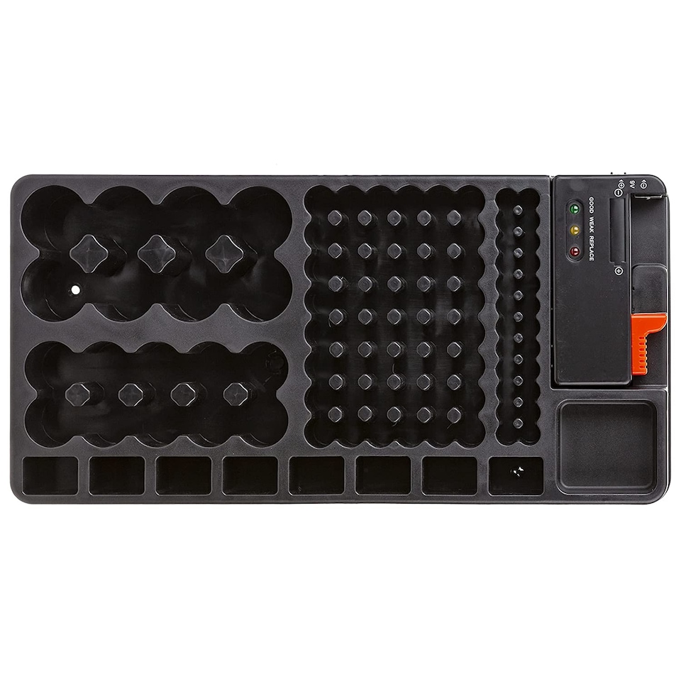VFM e-Store Battery Holder Organiser with Removable Digital Tester