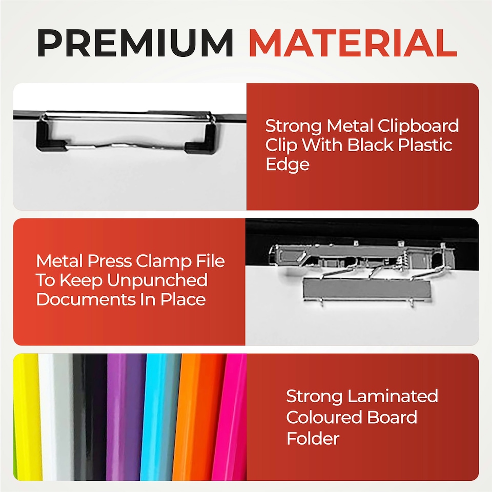 image 1 of Pack of 10 Assorted Colour A4 Clipboard Document Clamp File Folders