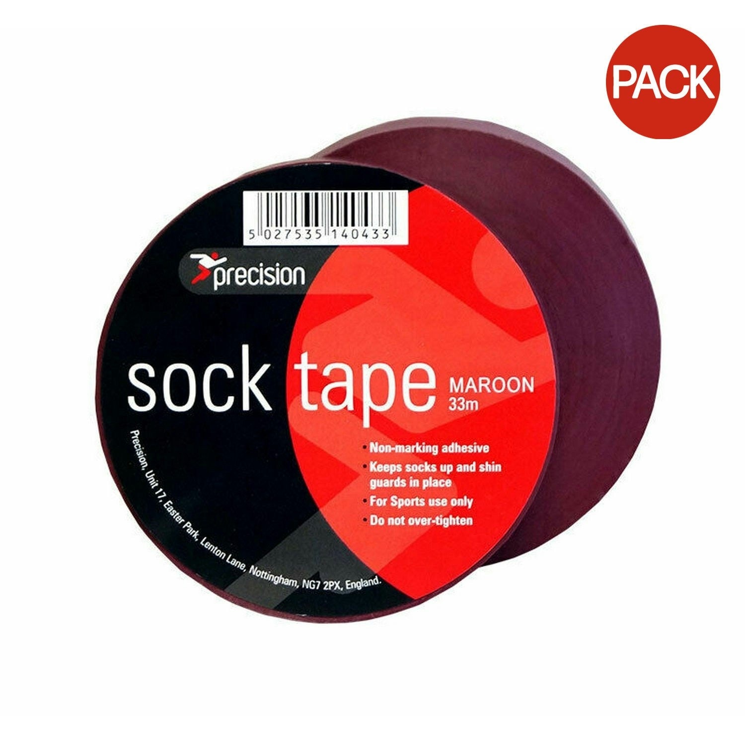 Precision 19mm Sock Tape (Pack Of 10) - Maroon - 33m
