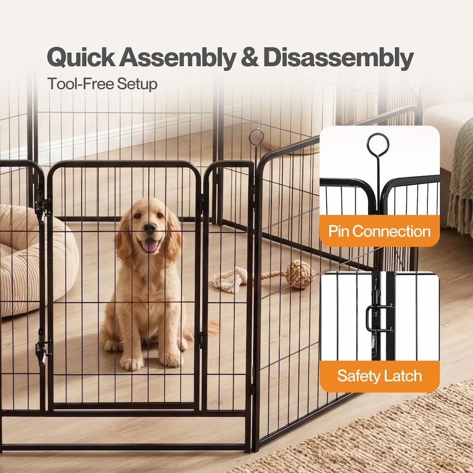 image 1 of Skylos Dog Pen 8 Panel Steel Playpen Foldable Indoor Outdoor Pet Enclosure Black