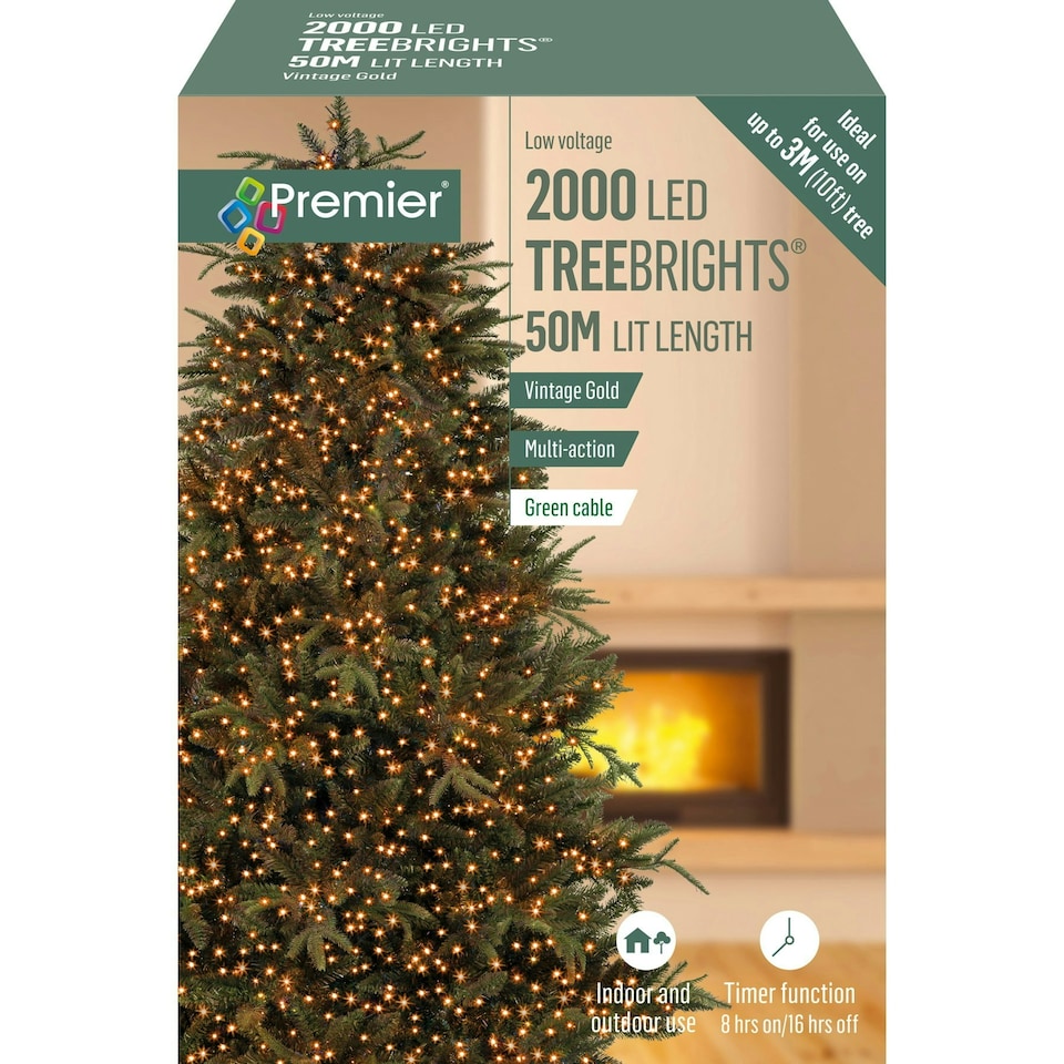 Premier TreeBrights 2000 LED Lights Vintage Yellow 50m