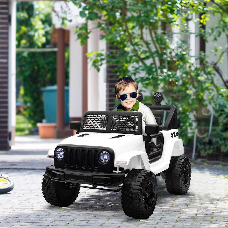 image 1 of HOMCOM Kids Electric Ride On Car 12V Off Road Toy with Parental Remote Control 2 Motors Horn Lights Suspension Wheels for 3-6 Years Old White