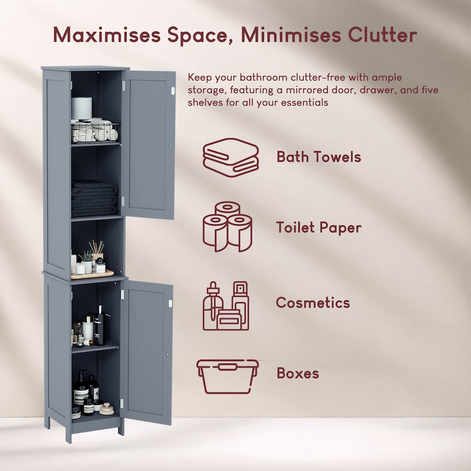 image 1 of Bath Vida Priano 2 Door Tall Bathroom Freestanding Storage Cabinet, Grey