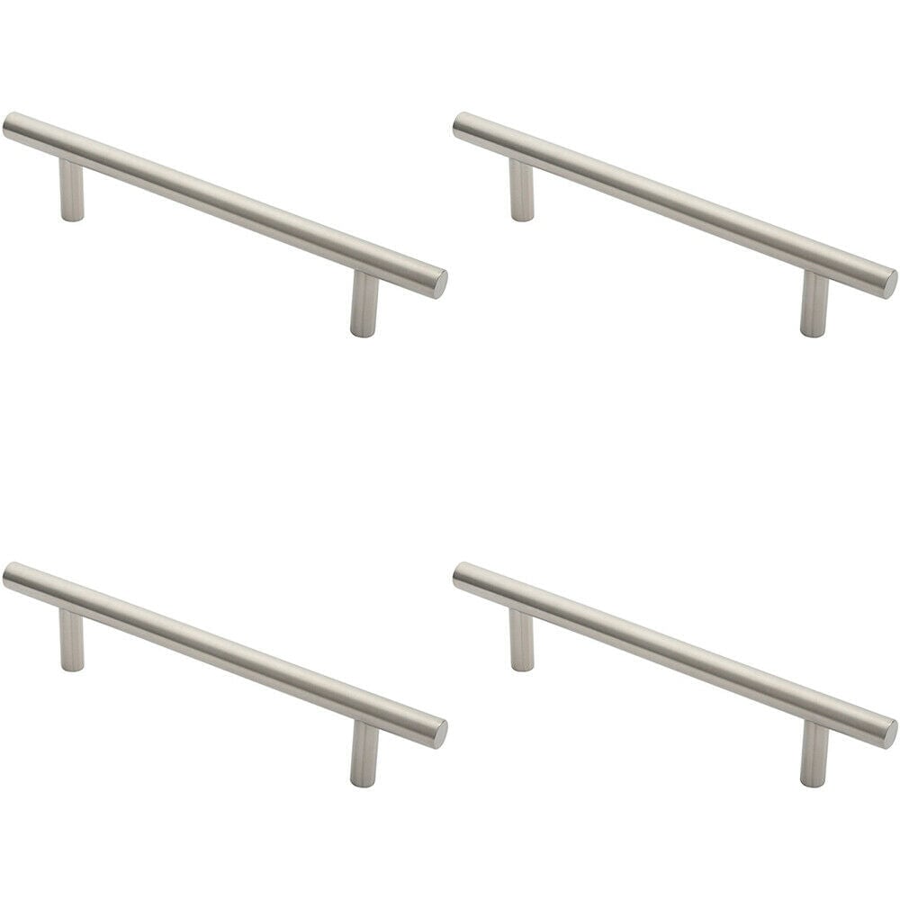 4x 19mm Straight T Bar Pull Handle 225mm Fixing Centres Satin Stainless Steel