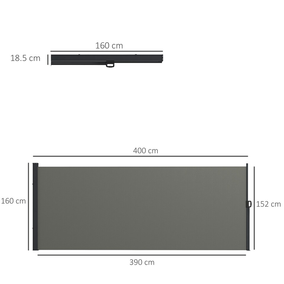 image 1 of Outsunny Side Awning Retractable, Privacy Screen, 400x160cm, Dark Grey Grey