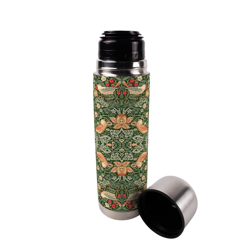 image 1 of Green Strawberry Thief Large Reusable Thermal Flask