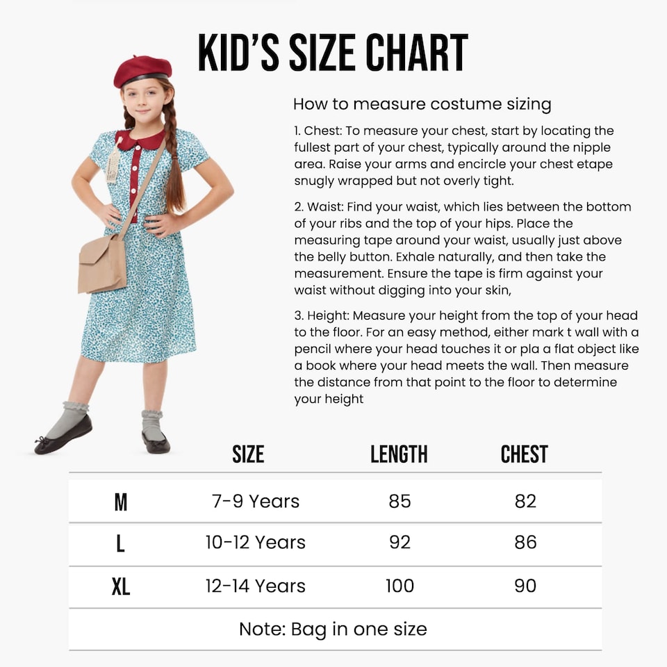 image 1 of 40s Wartime Girls Fancy Dress 1940s WW2 Kids Historical Costume Outfit Large 10-12 Years