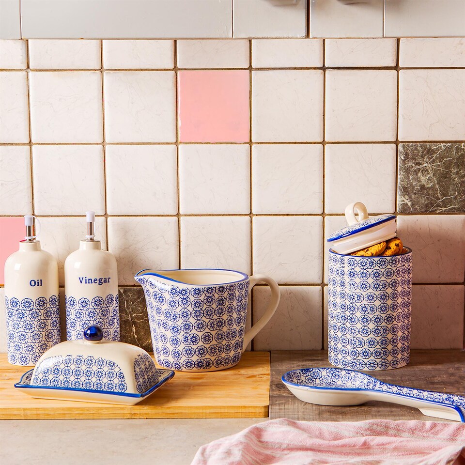 image 1 of Nicola Spring Hand-Printed Kitchen Spoon Rests - 26.5cm - Orange & Navy (2pc)