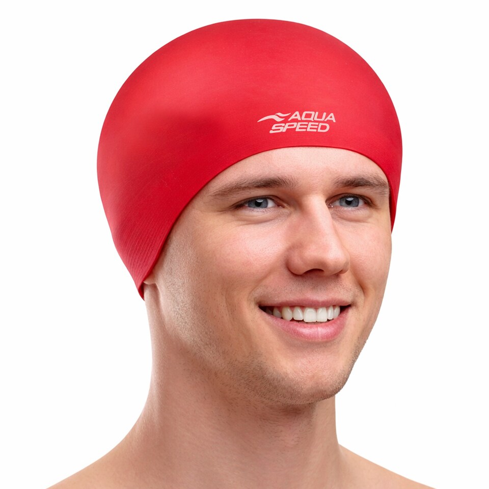 image 1 of Unisex Adult Soft Latex Swimming Cap | Comfortable Elastic Flexible Cap | Red | Red | One Size | 1