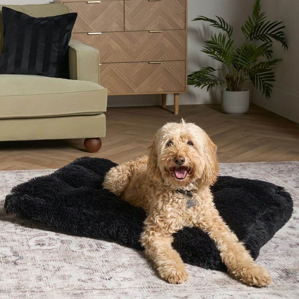 image 1 of OHS Soft Cosy Warm Fluffy Pet Dog Cat Large Cushioned Plump Plush Mat, 80x60cm Black | L