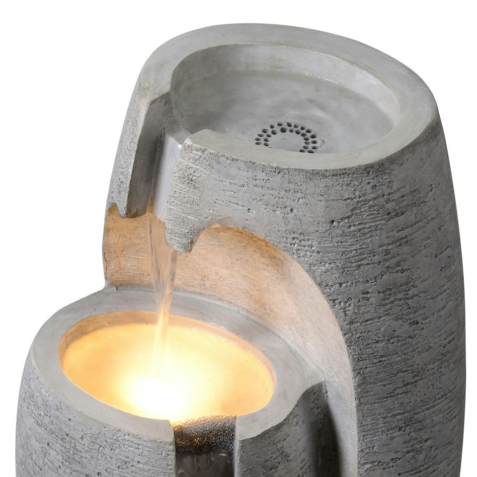 image 1 of Teamson Home Garden Outdoor Water Feature, Modern 3-Tier Cascading Urn Water Fountain, With LED Lights, Grey