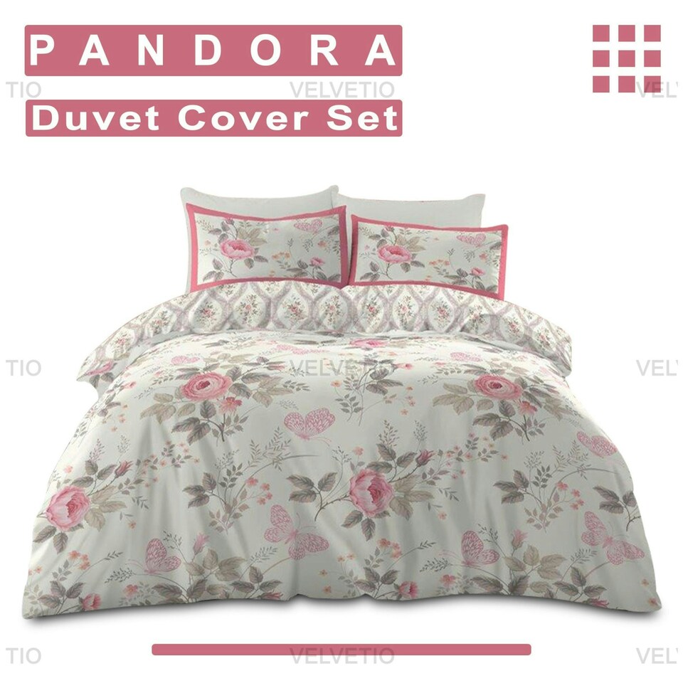 image 1 of VELVETIO Pandora Complete Duvet Cover Set with Fitted Sheet Printed Bedding Quilt Cream | King