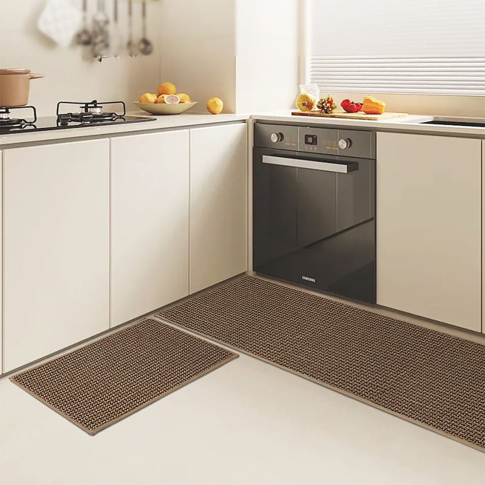 image 1 of Marlow 2PC Kitchen Mat Brown Non-Slip Woven Rubber Absorbent Floor Runner | Brown | Brown | One Size