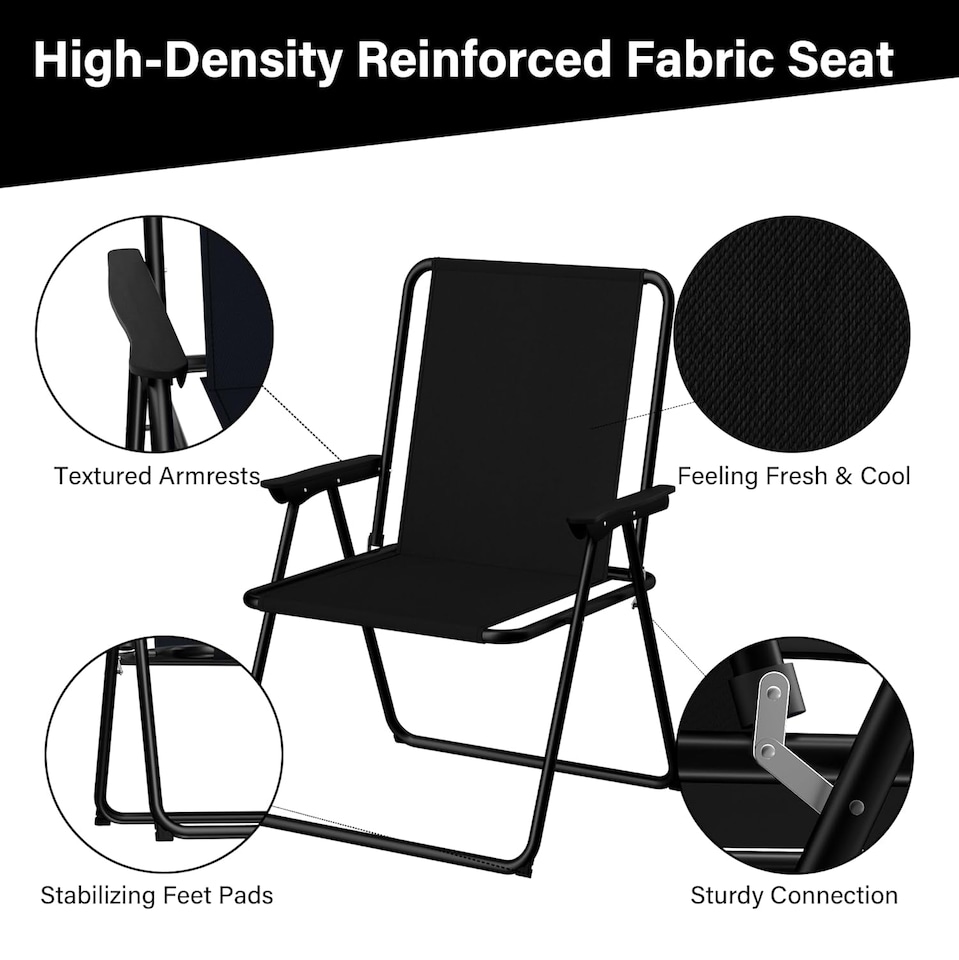image 1 of 2 Pack Folding Beach Deck Chair with Armrests Portable Camping Garden Picnic | Black