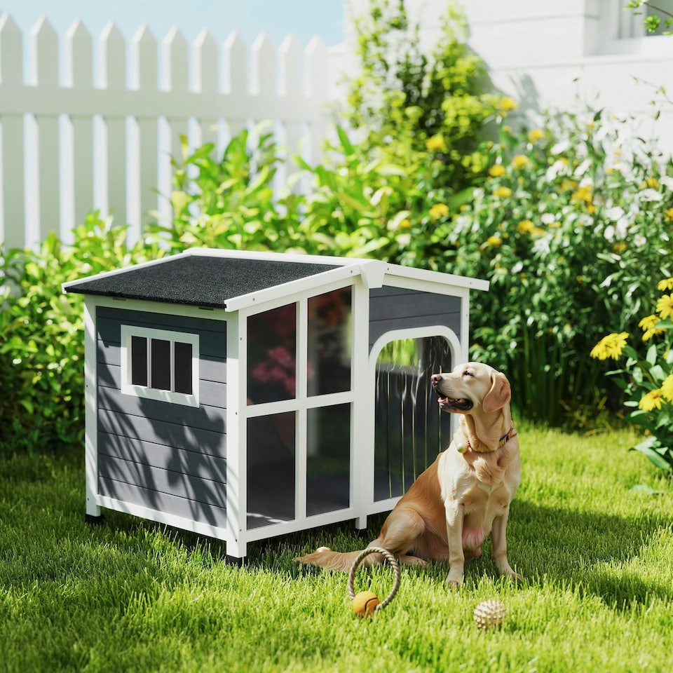 image 1 of PawHut Wooden Dog Kennel, Dog House w/ Removable Floor or Large Dogs 