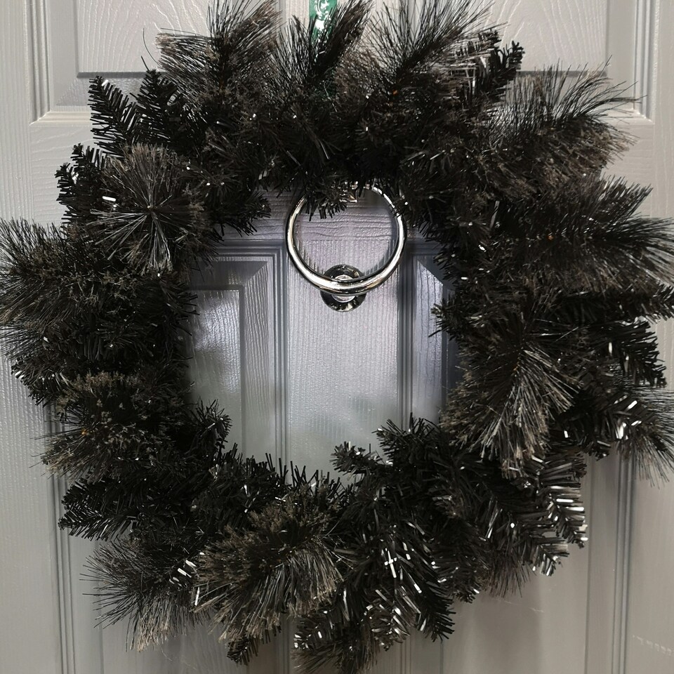 image 1 of 50cm Premier PVC Plain Black Tipped Artificial Christmas Halloween Wreath