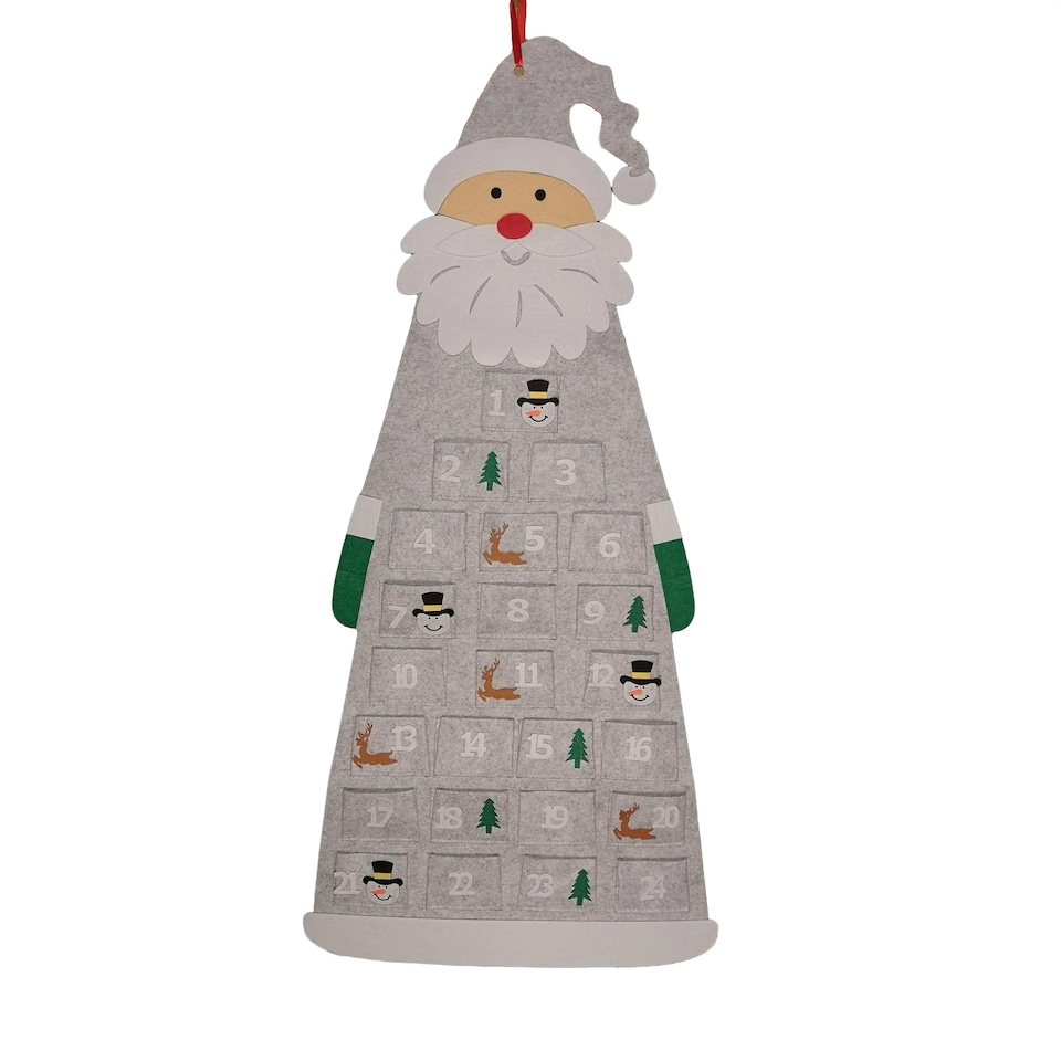 image 1 of 45cm x 115cm Felt Santa Advent Calendar Christmas Decoration in Grey