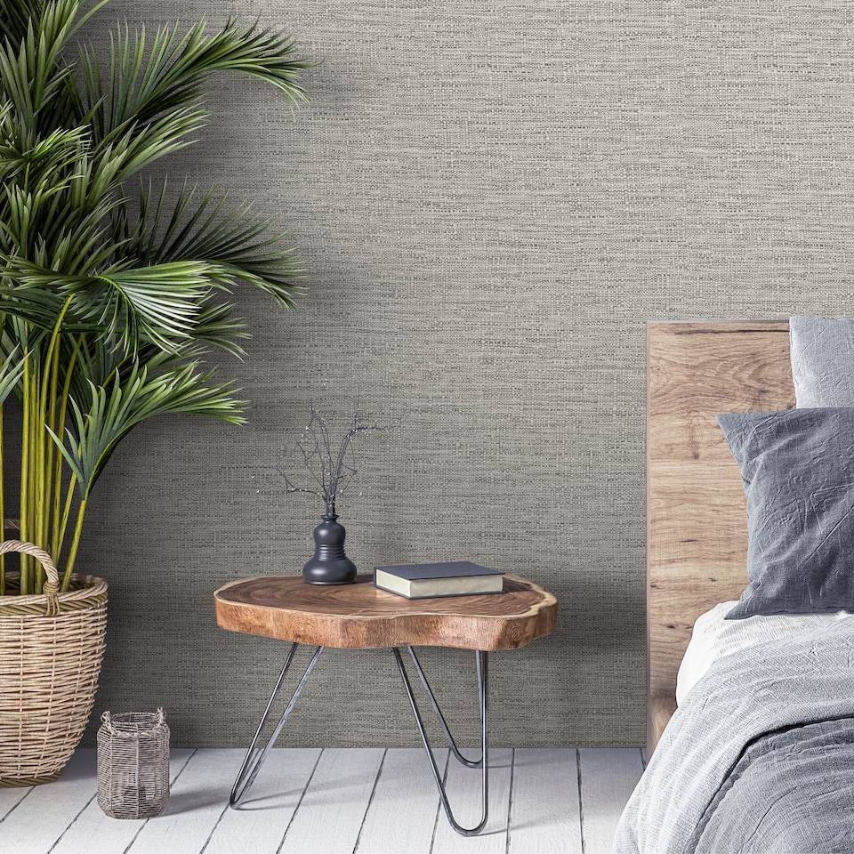 image 1 of Grandeco Telma Slubbed Fabric Hessian Textured Luxury Wallpaper Neutral Marl | Cream | Neutral Marl | 5.32m2