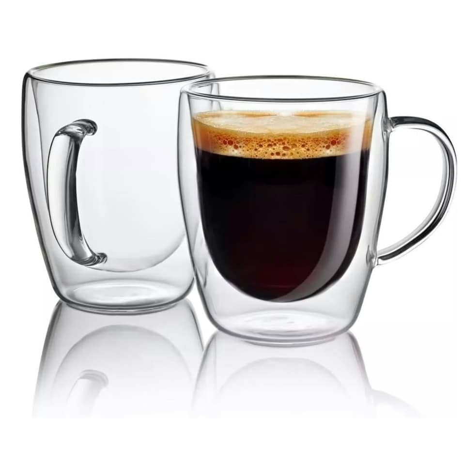 image 1 of Marco Paul Set of 2 Double Walled Glass Mugs 450ml | Clear | 2