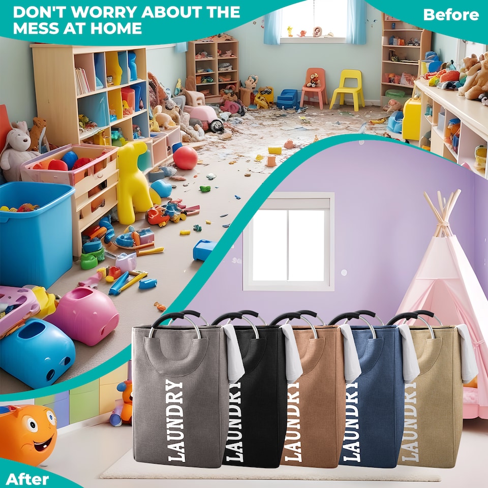 image 1 of 43L Collapsible Laundry Basket, Laundry Hamper with Handles