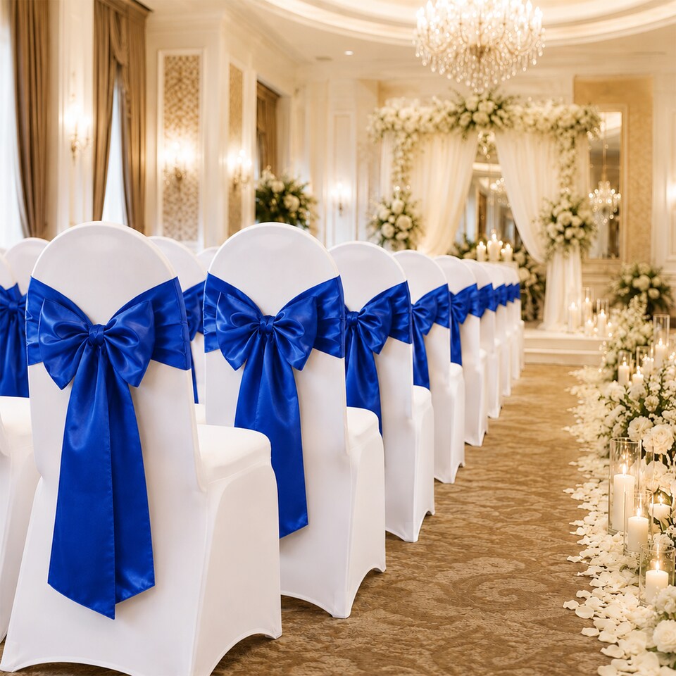 image 1 of 7"x108" Satin Chair Sash, Chair Sashes Hammed Edges Bow Tie - 25pcs