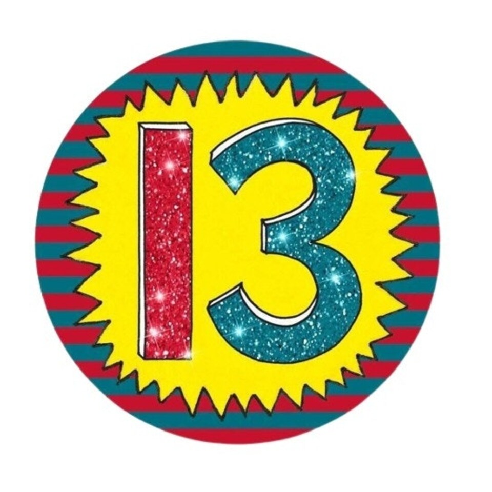 Rachel Ellen Wow Glitter 13th Birthday Party Badge - Yellow/Green/Red - One Size