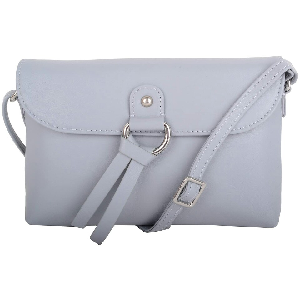 image 1 of Premium Soft Genuine Leather Cross Body Shoulder Bag, Tassel Detail Grey | Light Grey