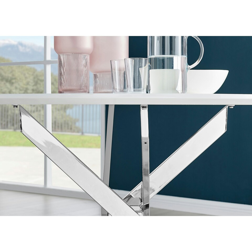image 1 of Furniturebox Novara 120cm White High Gloss Table (Silver)