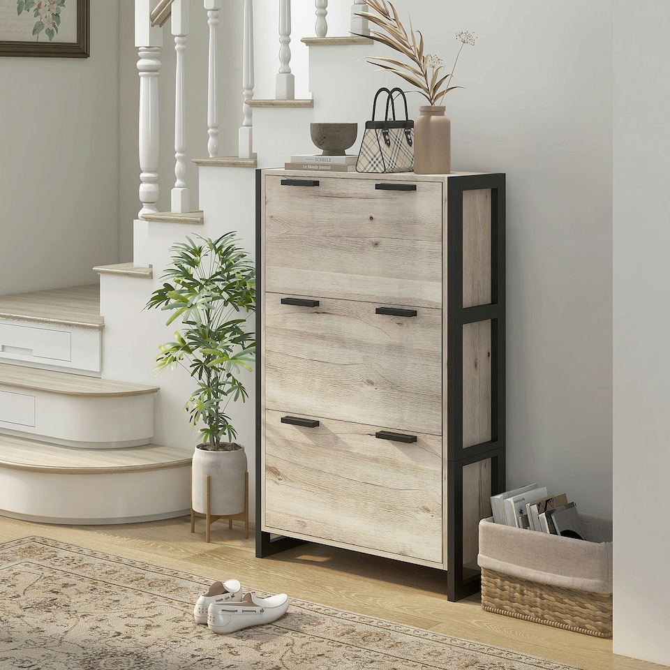 image 1 of HOMCOM Entryway Shoe Cabinet with 3 Flip Drawers Adjustable Shelves