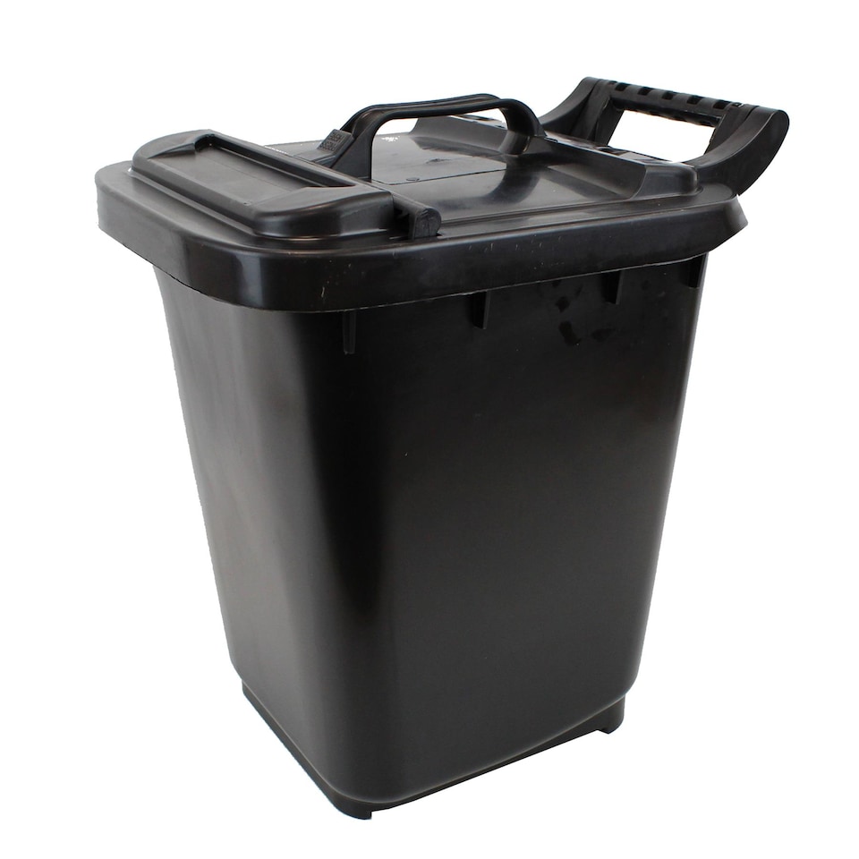image 1 of Kerbside Compost Caddy with Locking Lid - Black - for Food Waste Recycling (23 Litre) - Plastic Bin with Composting Guide