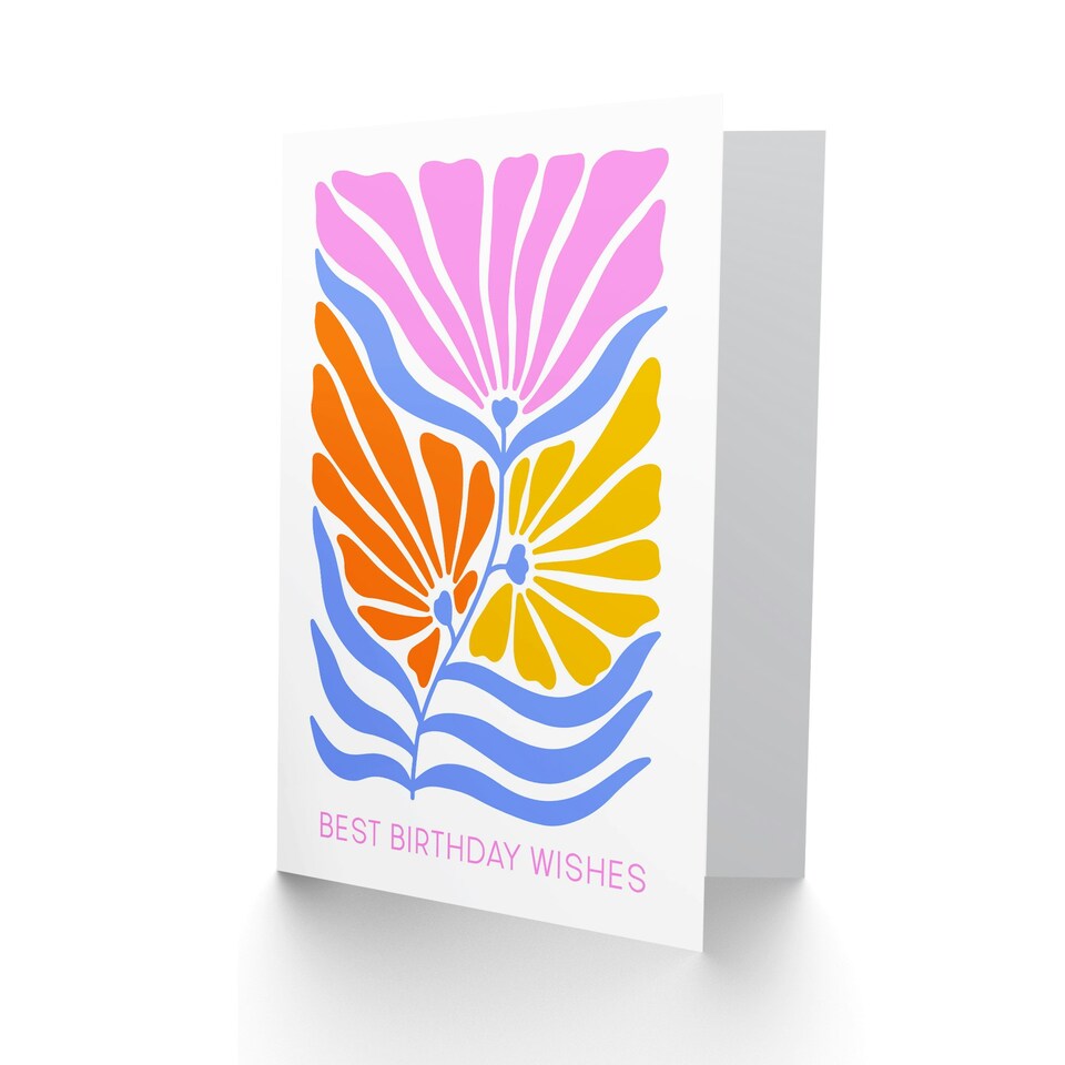image 1 of Birthday Card Retro Groovy Flowers Best Wishes Pastel Floral