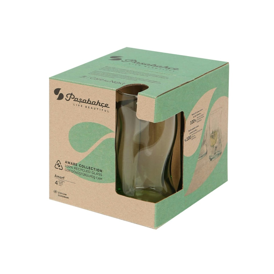 image 1 of Pasabahce Aware Amorf Recycled Highball Glasses - 400ml - Green - Pack of 4