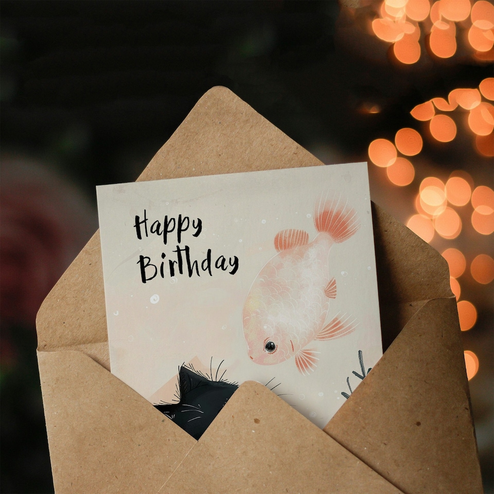 image 1 of Cute Kitten Cat Goldfish Girl Boy Daughter Son Birthday Card