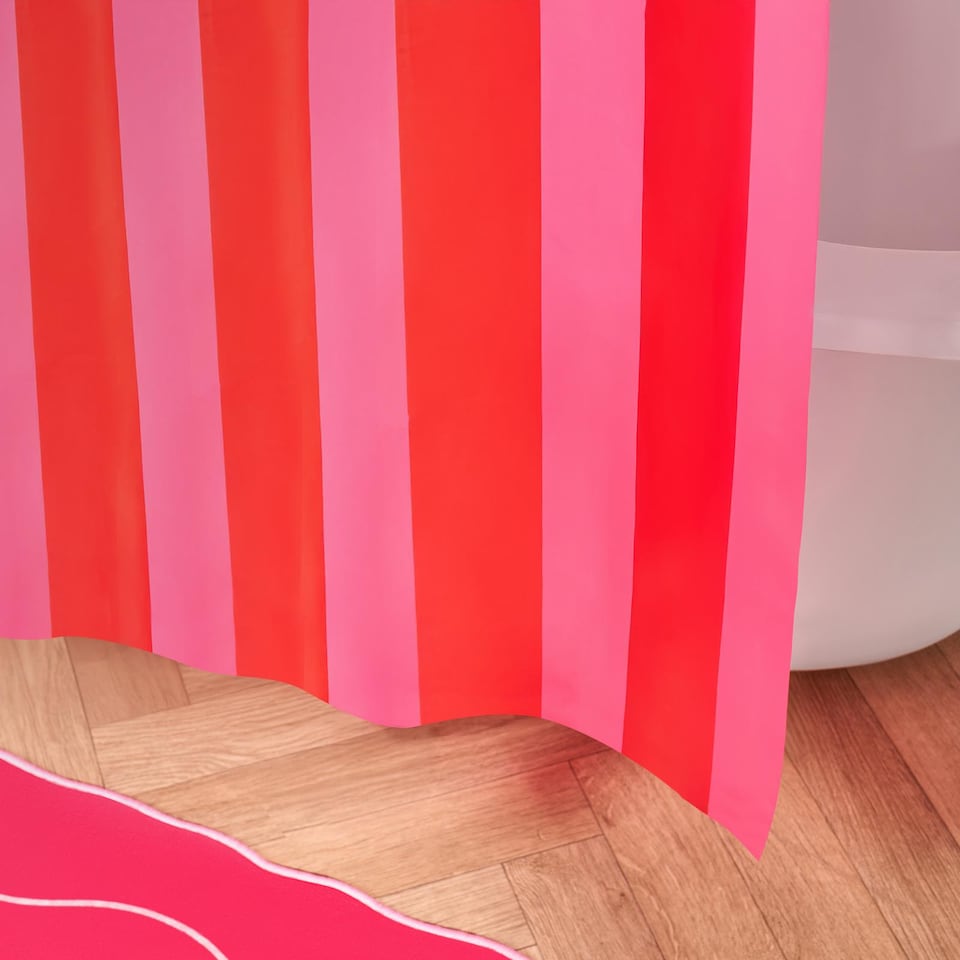 image 1 of OHS Stripe Mould Proof Shower Curtain with 12 Hooks | Pink