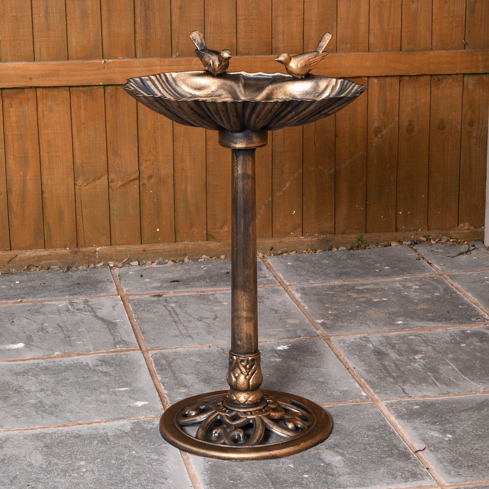 image 1 of 81cm Bronze Effect Garden Patio Bird Bath with Bird Sculptures | Bronze | Bronze