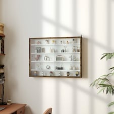 HOMCOM 5-Tier Wall Display Shelf Unit Cabinet w/ 4 Adjustable Shelves Glass Doors Home Office Ornaments 60x80cm Rustic brown | Brown