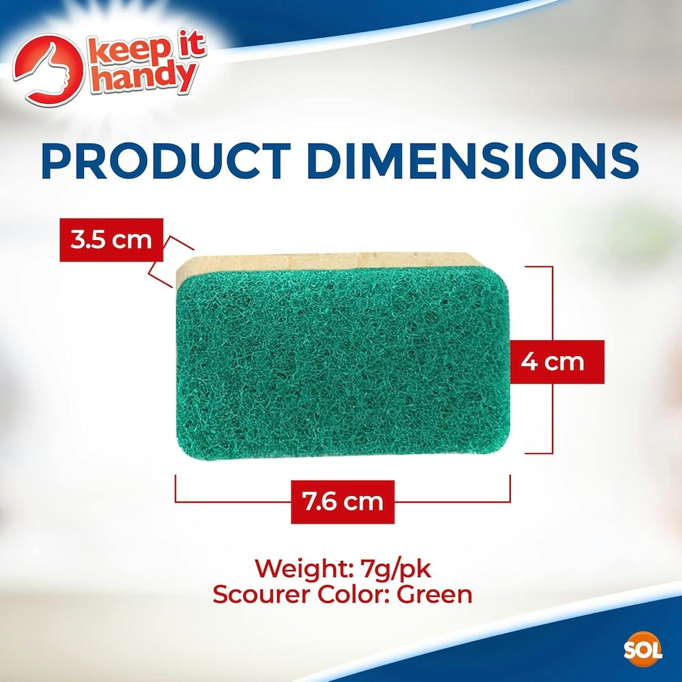 image 1 of SOL 27pk (3x9pk) Liquid Refill Dish Scourer Heads Replacement Washing Up Sponge Green