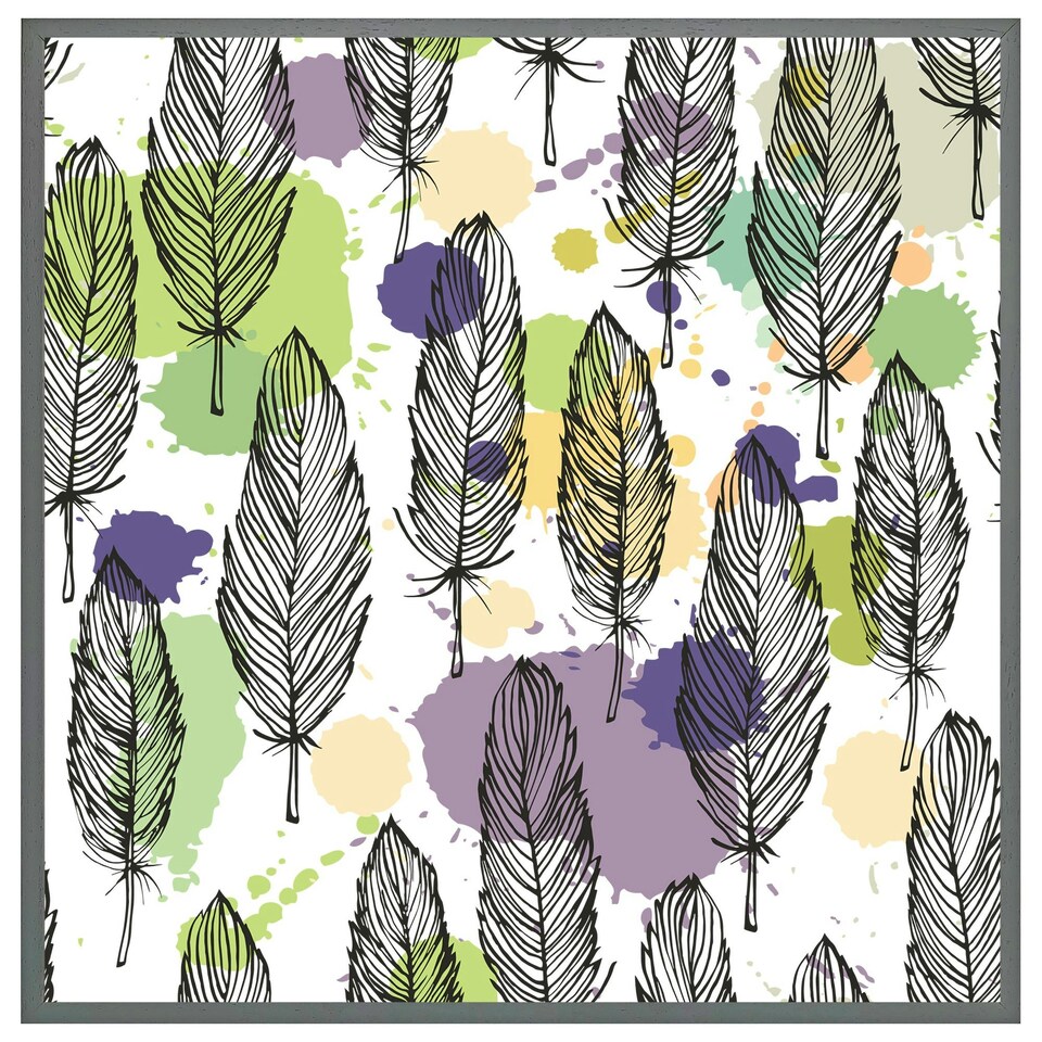 image 1 of Spotted coloured feather pattern, background (Picture Frame) Black | XS