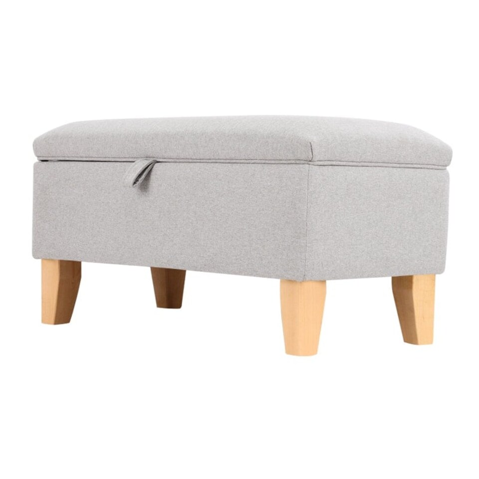 image 1 of Living and Home Linen Upholstered Storage Ottoman - Light Grey - 71cm