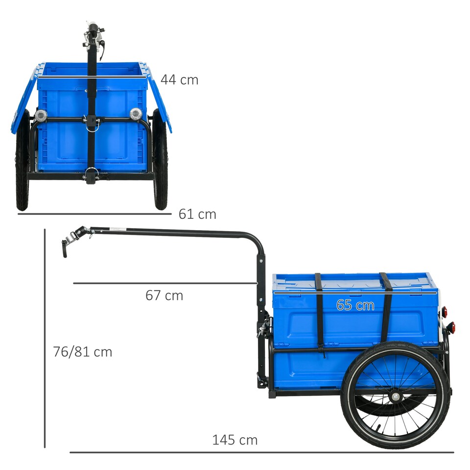 image 1 of HOMCOM Bicycle Trailer with Foldable Storage Box and Pneumatic Tyres, Black