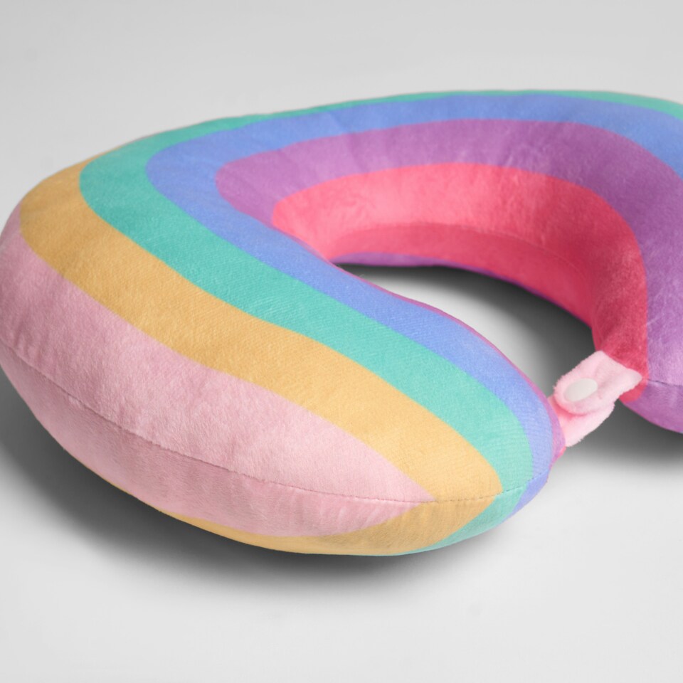 image 1 of OHS Soft Plush Rainbow U-Shaped Comfort Support Travel Neck Pillow, Multi
