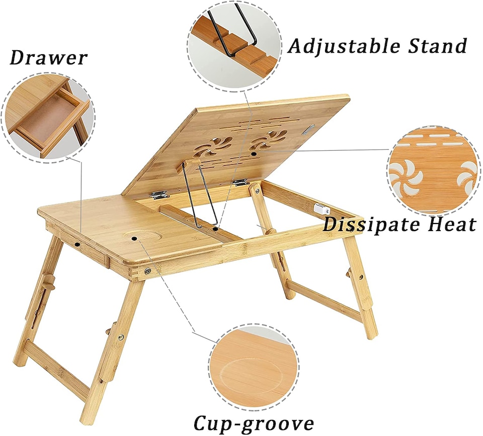 image 1 of Bamboo Folding Laptop Stand Adjustable Angle Bed Breakfast Tray Table Macbook PC | Multi