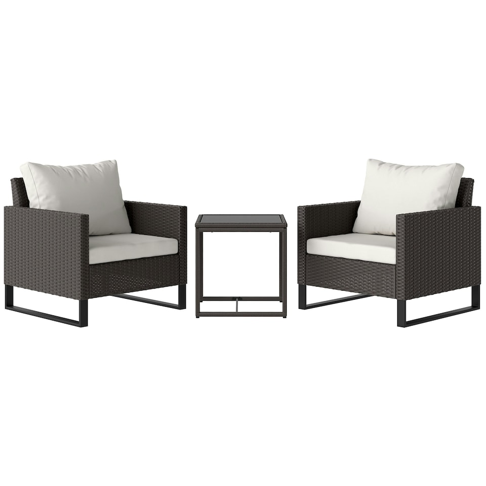 image 1 of Outsunny 3PCS Rattan Bistro Glass Top Table and Chairs Set with 4 Cushions