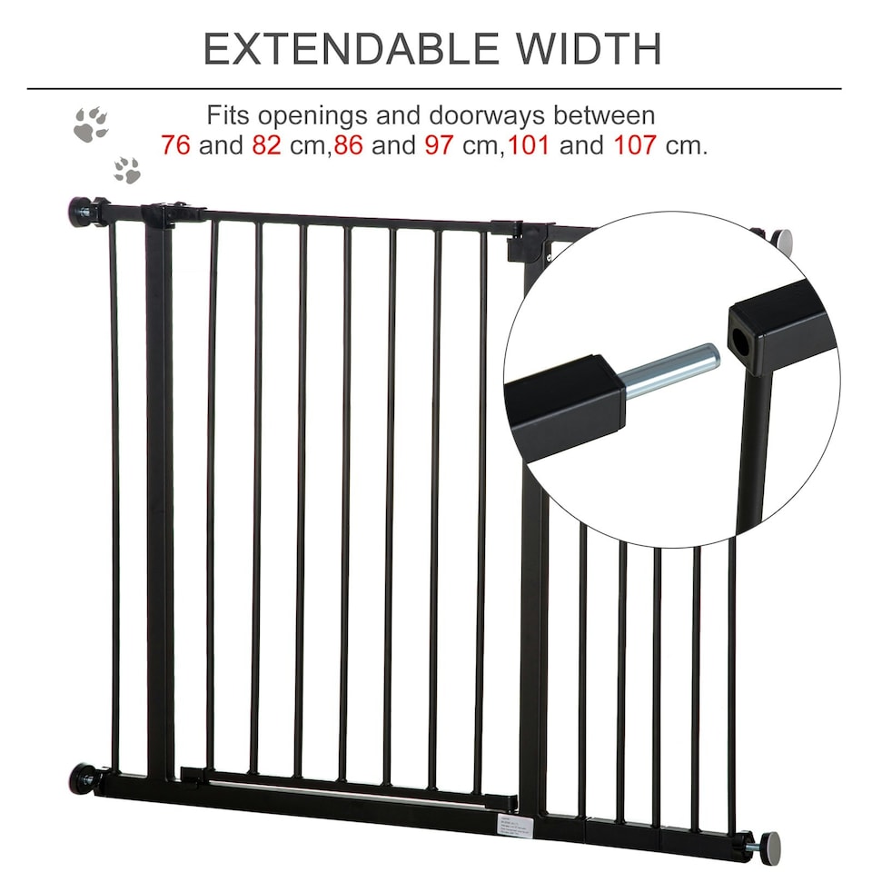 image 1 of PawHut Pressure Fitted Pet Dog Safety Gate Metal Fence, Black