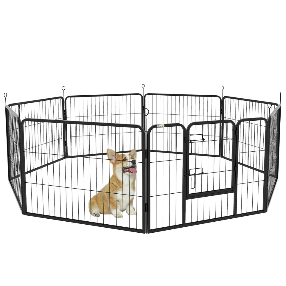 image 1 of Pawhut Pet Pen Guinea Dog Pig Puppy Playpen Play House Steel Hutch Metal Grey