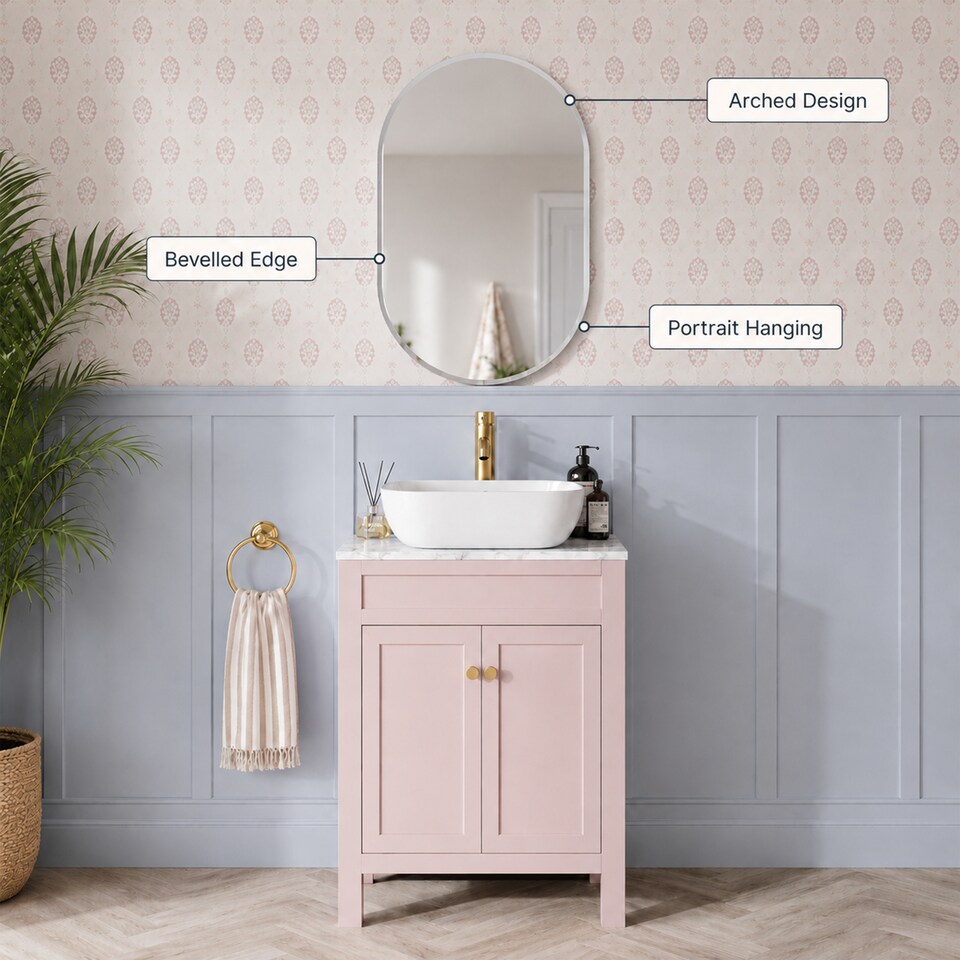 image 1 of Showerdrape Lincoln Oval Wall Mounted Frameless Bevelled Edge Bathroom Mirror 70 x 50cm | Chrome | Mirror | 1