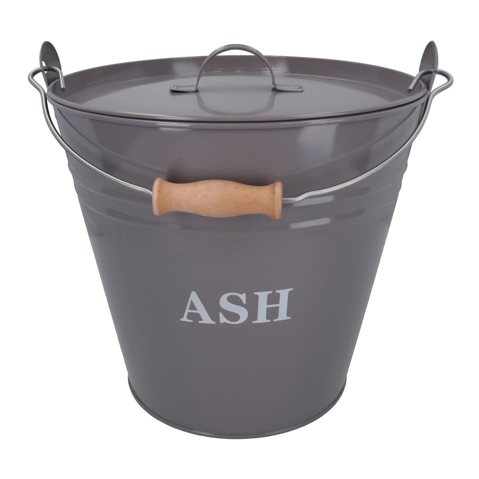 image 1 of Coal Bucket & Lid Grey Metal Ash Tidy Bin Coal Carrier Fire Log Burner Kindling