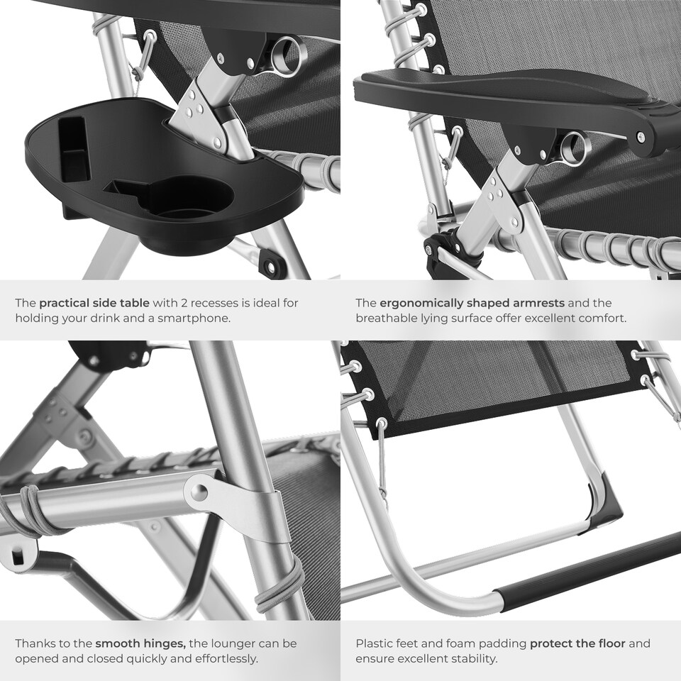 image 1 of Sun Lounger Cirrus with Plush Padding, Built-in Sun Shade and Folding Function | Black | black | One Size | 1