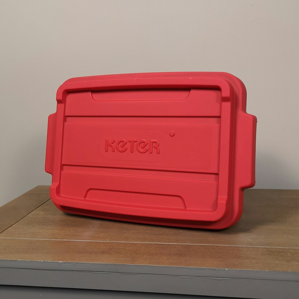 image 1 of 11L Black and Red Small Tuff Stackable Storage Box with Lid and Carry Handles Black